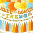 TaoBary Here Comes The Sun Baby themed Shower Banner Here Comes The Son Baby Shower Decorations with Tissue Pom Poms Garland Paper Lantern Boho Retro Sunshine 1st Birthday Party Supplies