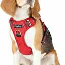 Funfox Dog Harness No Pull, Adjustable Pet Vest Harness, Super Soft Material with Vertical Handle Easy Control, Reflective Night Walking, 2 Leash Clips for Medium Sized Dogs, Red, M