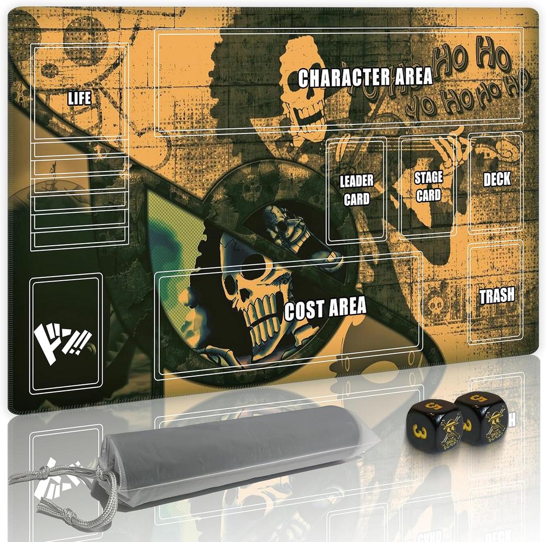 for one Piece TCG playmat Set - 14x24 inches Gaming mat with 2 Skull dice and Storage Bag for one Piece Card Game Adventures (Skeleton)