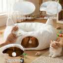OurWarm Cat Tunnel Bed for Indoor Cats, Soft Plush Round Peekaboo Cat Bed Cave with Washable Cushion, Under Cristmas Tree Cat Donut Tunnel Toys for Kitten Rabbit Puppy (White)