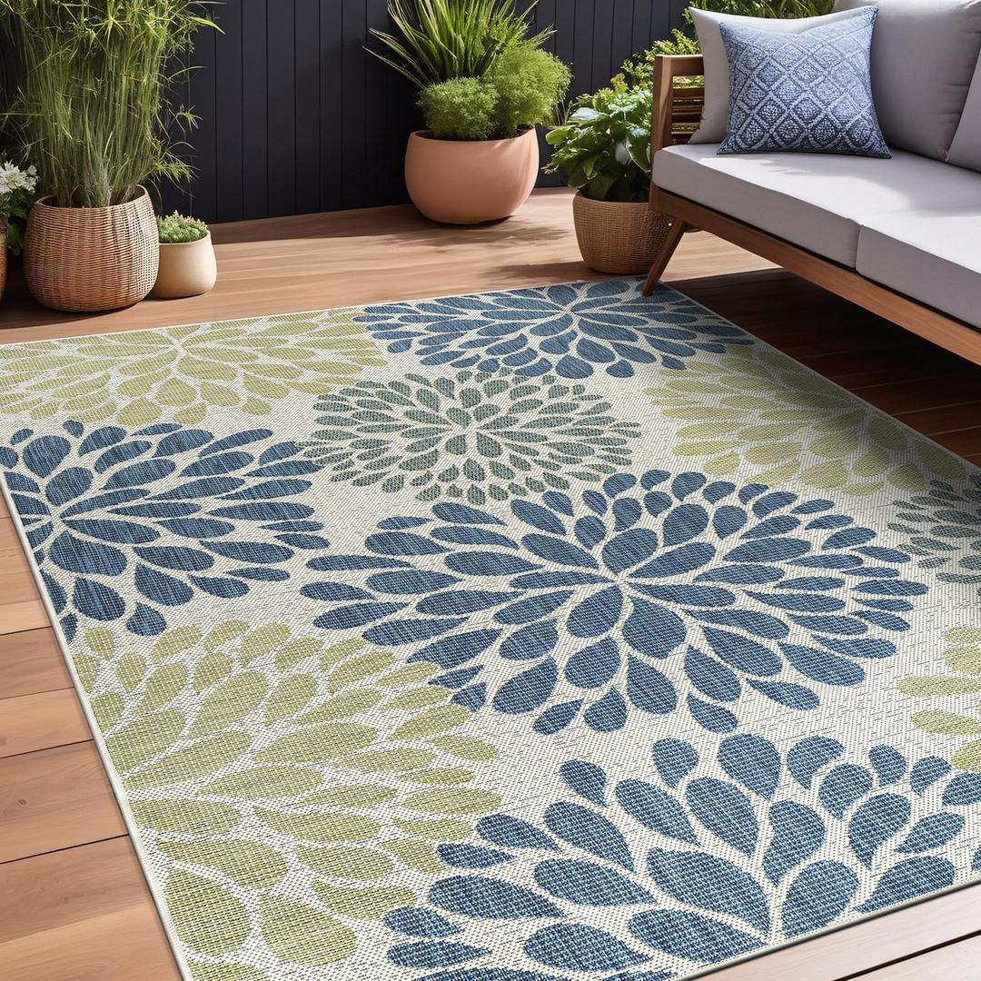 Beverly Rug Outdoor Rug 8x10 Modern Exotic Tropical Leaf Area Rugs for Indoor and Outdoor Patio Deck Porch Garden Water Resistant Washable Outside Carpet (8 x 10 Olive)