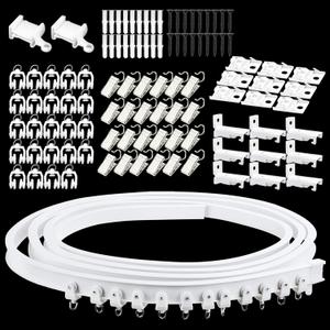 KOLAKO Ceiling Curtain Track, Flexible Curved Curtain Track Wall Mount Bendable Sliding Curtain Rail System Room Divider for Bay Window Bunk Bed RV, 9.8Ft (White)
