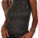 CHICME Women's Studded Sleeveless Knit Tank Top Slim Fit Ribbed Top Y2K Party Going Out Tops, Small