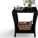 kinbor Small Outdoor Table - Tempered Glass Top Small Outdoor Wicker Side Table with Storage Shelf for Patio, Balcony & Porch, Durable PE Rattan & Iron Frame