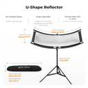 K&F CONCEPT U-Shape Reflector Curved Reflector 100x45cm with 4-in-1 Reflective Fabric, Black/Gold/White/Silver, with 1.5m Stand, with Storage Bag, for Photography Studios