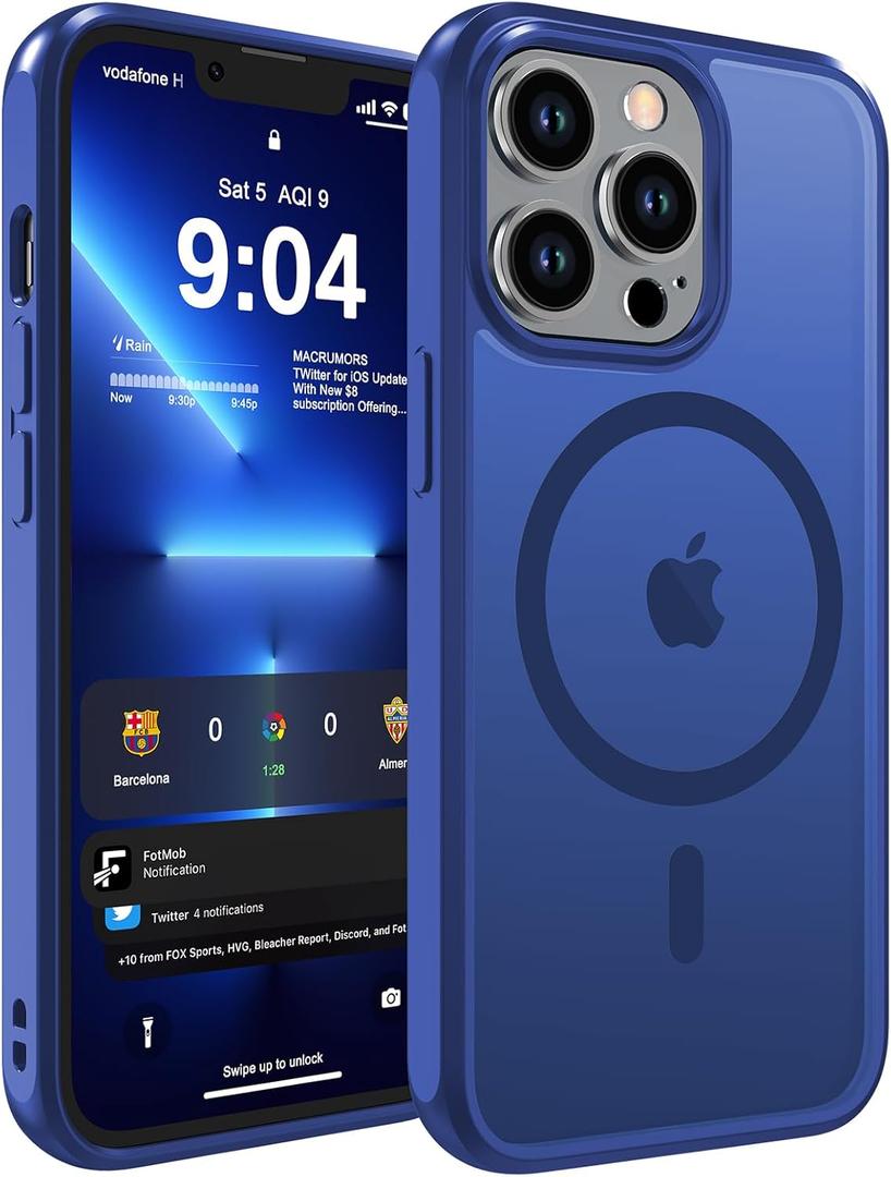 WRJ Magnetic Matte Case for iPhone 14 Pro Max 6.7-Inch, [Compatible with Magsafe] [Military Grade Drop Protection] Slim Translucent Anti-Fingerprints Shockproof Protective Phone Case-Blue