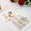 Lullaby 90pcs Gold Plastic Silverware, High End Disposable Cutlery with Pink Handle Include 30 Forks, 30 Spoons, 30 Knives, Elegant Disposable Silverware for Wedding, Party, Gathering and Daily Use