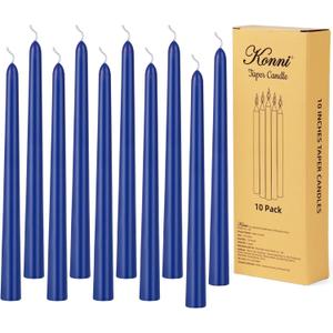 KONNI 0.87×10 Inch Blue Taper Candles, Unscented and Smokeless Tall Candlesticks, 10 Pack Tapered Candles with Cotton Wicks, Long Burning, Ideal for Weddings, Dinner Parties, and Home Décor