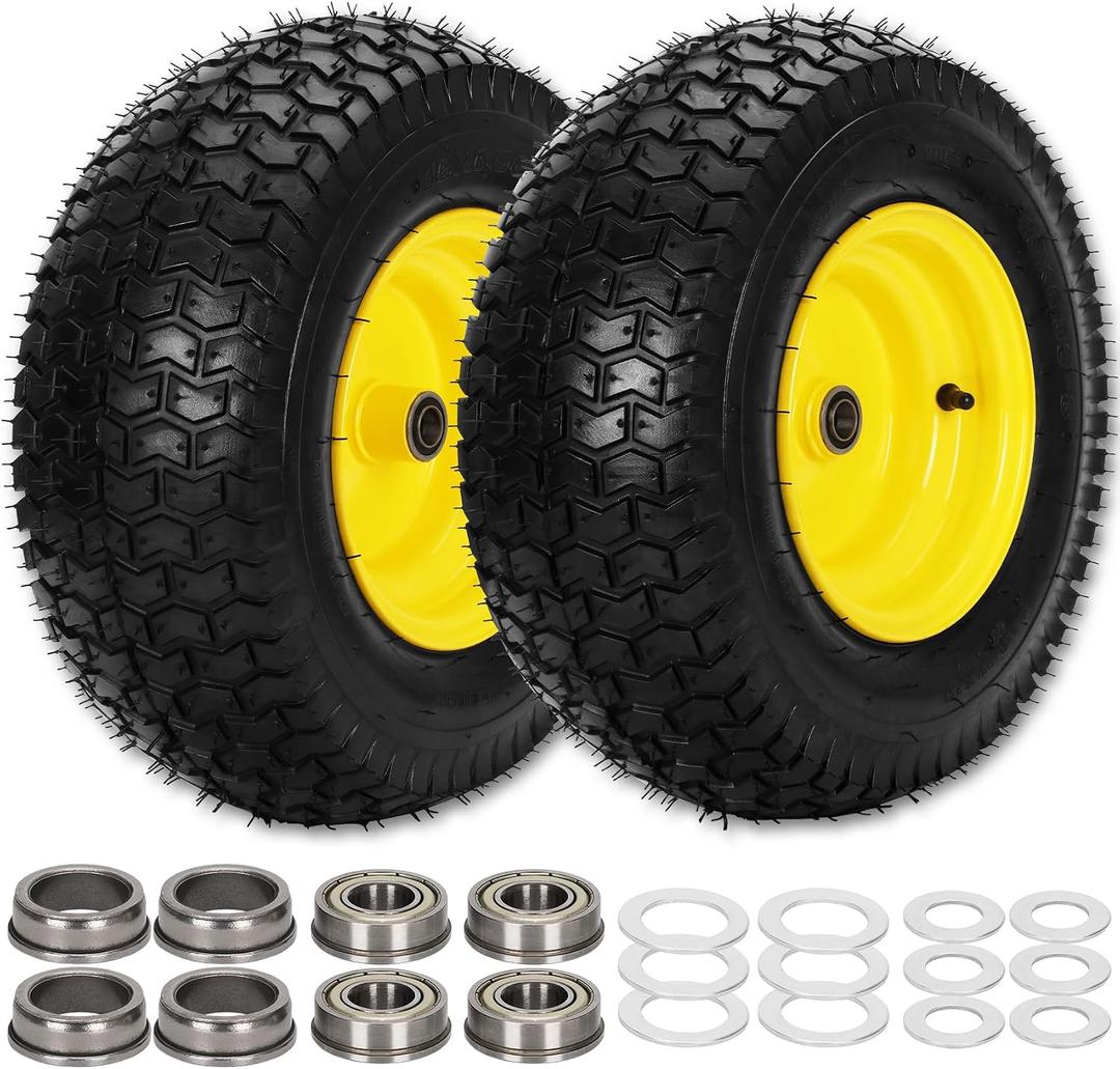 2Pcs 16x6.50-8 Tire and Wheel, 4 Ply Tubeless Lawn Mower Tires 16x6.50-8, Universal Fit Front Wheels 16x6.50x8 Lawn Tractor Tires, 3" Offset Hub, 3/4" 5/8" Bearings, 615lbs Capacity