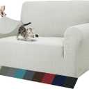 ZNSAYOTX 1 Piece Jacquard Couch Covers for 2 Cushion Couch High Stretch Loveseat Slipcover for Pets Dogs Anti Slip Love Seat Sofa Slipcover Furniture Protector (Medium, Ivory) (Medium (55"-69"))