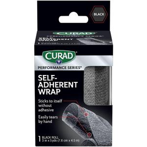 CURAD Performance Series Self-Adherent Athletic Wrap, Black, 3 inches x 5 yards, Compression Support for Sports Injuries, Joint Stability, and Muscle Recovery (1 Count (Pack of 1))