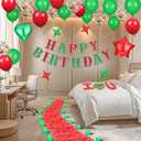 Red Green Happy Birthday Balloons Decorations Christmas Birthday Balloon Letters Banner with 6 Pcs Star Balloons Artificial Rose Petal 24 Flameless LED Candles for Room Hotel Party Supplies