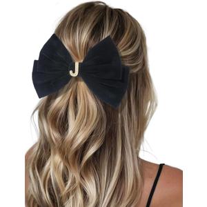 2Pcs Velvet Hair Bows Set  Red & Black Elegant Bow Clip & Long Ribbon Hair Clip, Personalized Hair Accessories for Women, Girls & Kids, Gift for Weddings, Birthdays, Christmas-J