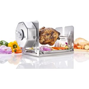 Cordless Universal Rotisserie Kit for Grills Ovens and Smokers - Non-Electric Wind-up Spit Roaster, Gas or Charcoal BBQ - Indoor/Outdoor (Stainless Steel)