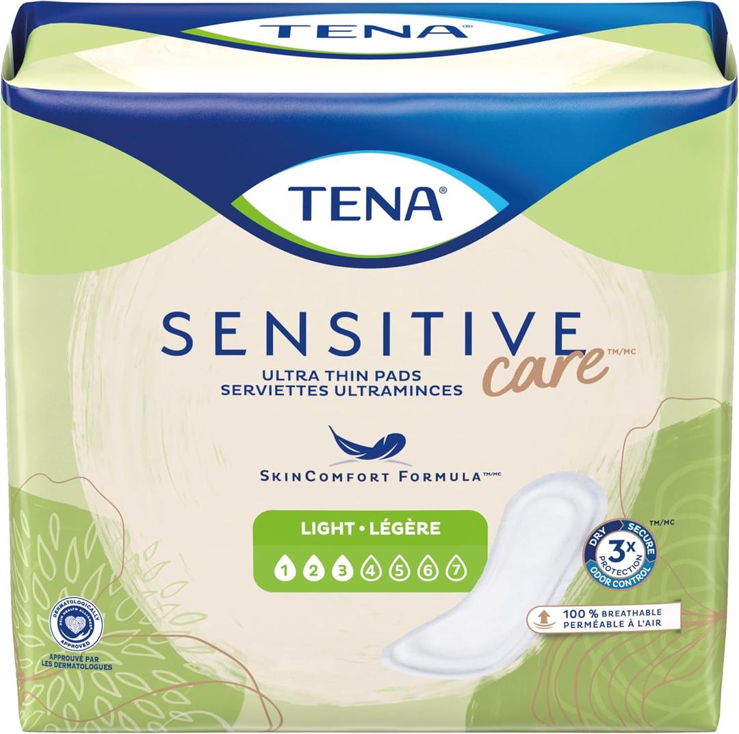 Tena Sensitive Ultra Thin Light Incontinence/Bladder Control Pads for Women, Regular Length, 30 Count (30 Count (Pack of 3))