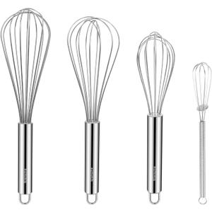 NileHome Stainless Steel Whisk Set 8" 10" 12" Kitchen Whisk Kitchen Wisk Wire Whisks for Cooking, Whisking, Blending, Beating, Stirring-4 Pack
