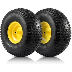 2PCS 20x8.00-8 Rear Tire and Wheel Assemblies, 3/4" Borehole, 3.5" Offset Hub and 3/16" Keyway, 4 Ply Tubeless Tire Compatible with Riding Lawn Mowers (Yellow)