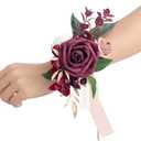 Ling's Moment 2pcs Prom Wrist Corsage Artificial Flowers, Girl/Mother Corsages Wristlet Dcor for Homecoming/Wedding/Anniversary, etc. Bungundy