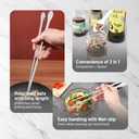 Reusable Long Silicone Cooking Chopsticks with Spoon 12 Inches 2 Pairs Set, Dishwasher Safe, BPA-free Non-Slip, Non-Scratch, Korea Japanese Kitchen Utensils (Pastel Grey 2 Set)