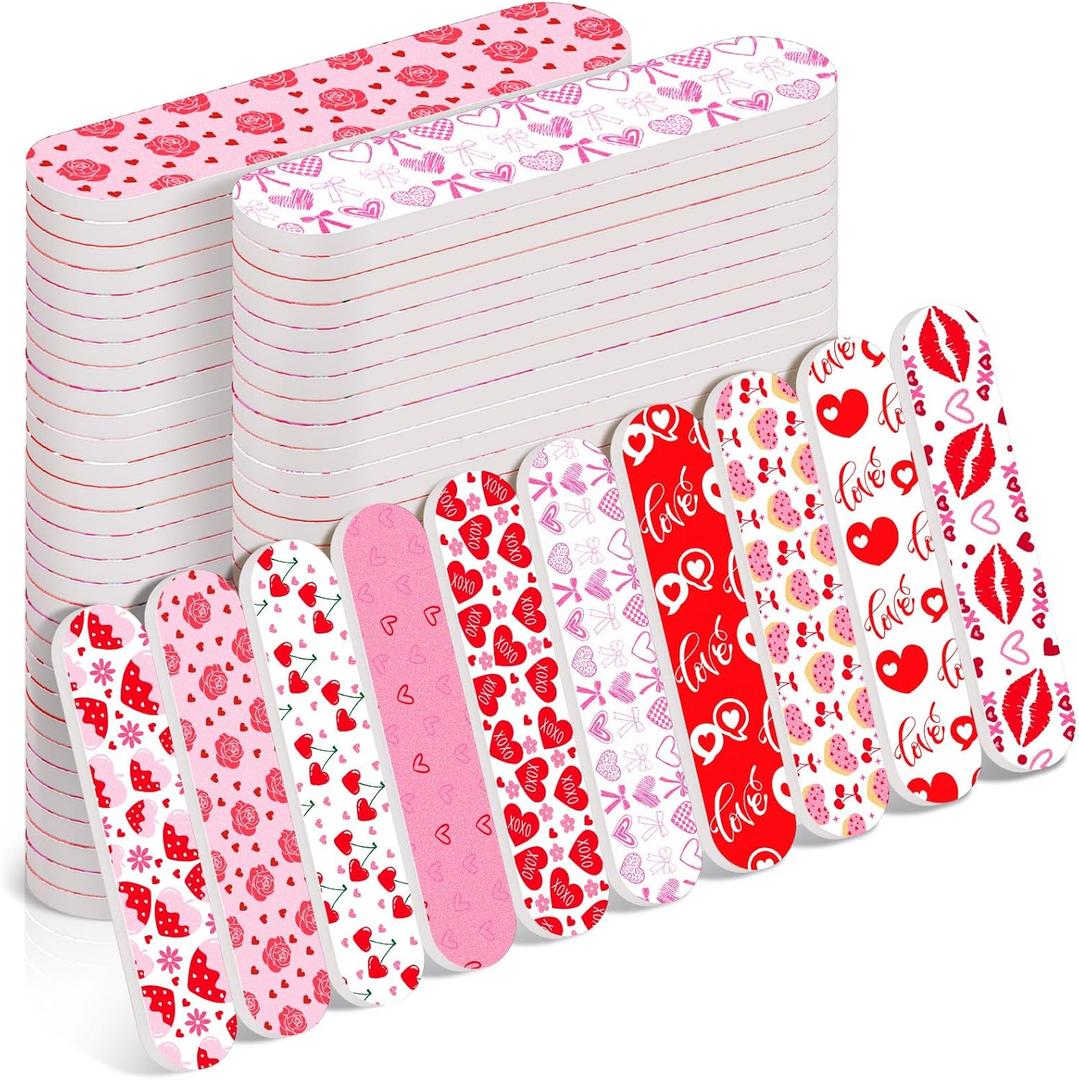 50 Pack Valentines Nail Files Gifts Bulk Mini Emery Boards Double-Sided Galentines Day Pink Gift Party Nail Files Favors Stocking Stuffers for Women Employee Appreciation Staff Coworkers