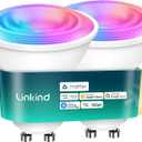 Linkind Matter GU10 Smart Light Bulbs, 40W 470LM Color Changing GU10 LED Bulbs, Works with Alexa/Apple Home/Google Home, Tunable White(1800K-6500K), Music Sync & Light Shows, 2Pack