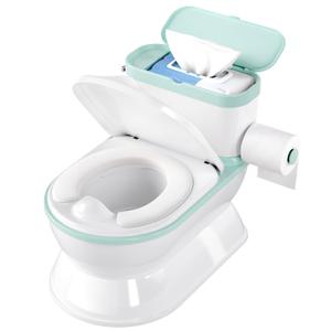 CheerTry 2-in-1 Toddler Potty Training Toilet - Larger Potty Chair & Detachable Training Seat for Boys & Girls Ages 1-3 with Flushing Sound, Wipes Storage, Toilet Paper Holder - Cyan