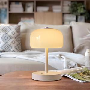 PORTRES Cordless Table Lamp Rechargeable Battery Operated Mushroom lamp Opal Glass Shade 3 Way Dimmable LED Touch Outdoor Lamp for Camping Bedroom Dining Living Room Beside Patio Restaurant,White (White - 1 Pack)