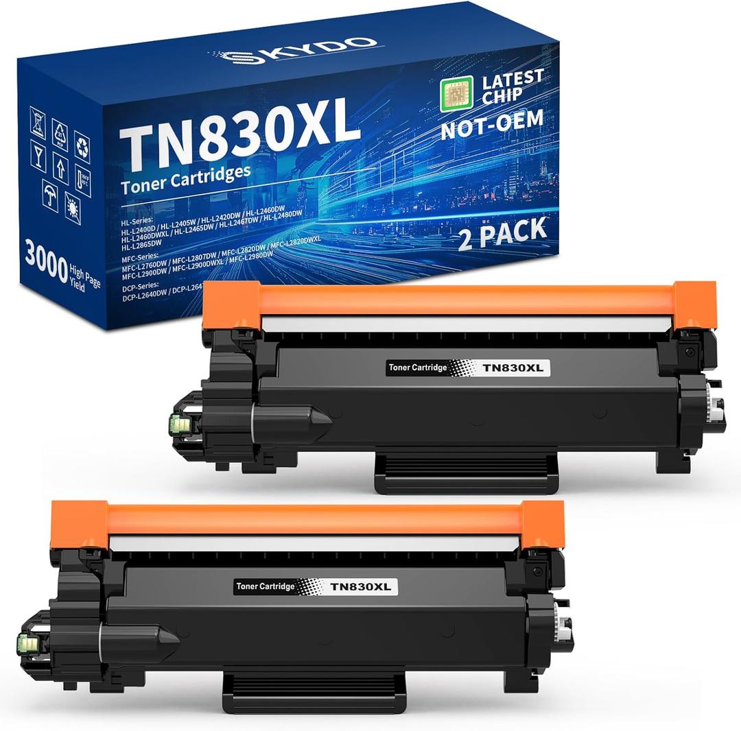 TN830XL Black Compatible Toner Cartridges Replacement for TN830 TN-830 TN 830 XL Toner Cartridges to Use with DCP-L2640DW HL-L2460DW HL-L2480DW MFC-L2820DW HL-L2400D HL-L2405W Printers (2 Packs)