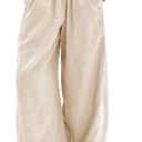 SeeLuNa Linen Pants for Women Cotton Baggy Boho Casual Palazzo Pants Wide Leg Long Lounge Trousers with Pockets (Beige, S)