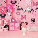 Pink 2nd Birthday Hanging Swirl Decorations,Mouse Birthday Party Ceiling Streamers,Pink Mouse Theme Party Supplies,Party Favors for Girls Kids(38 Pcs)