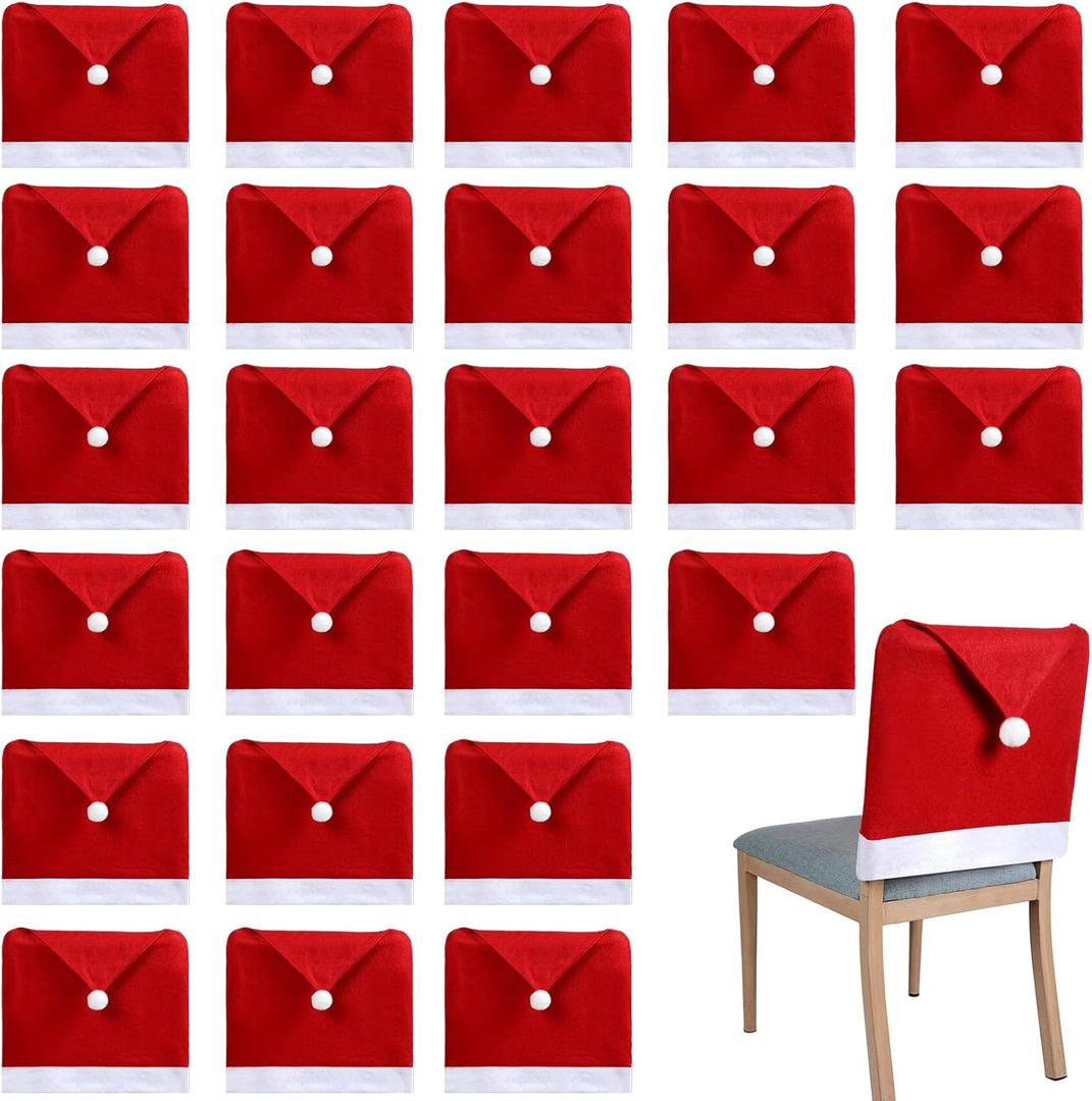 Chumia 30 Pcs Christmas Chair Covers Santa Claus Hat Dining Slipcovers Xmas Red Chair Back Cover Non Woven Slipcovers Protective Covers Party Dining Room Holiday Banquet Home Decoration