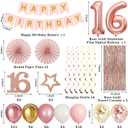 Kuxriox 60Pcs 16th Birthday Decorations Kit for Girls Women, Pink Rose Gold Happy 16th Birthday Banner, Happy Sixteen Bday Foil Fringe Curtains Balloon Arch Hanging Swirl Party Supplies