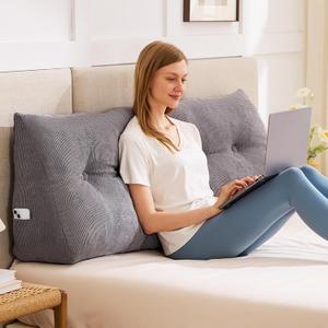 Headboard Pillow Twin, Triangle Pillows for Headboard, Head Board Backrest Wedge Pillow for Reading Sitting Working, Daybed Pillows with Removable Cover for Bed Dorm Sofa, Dark Grey
