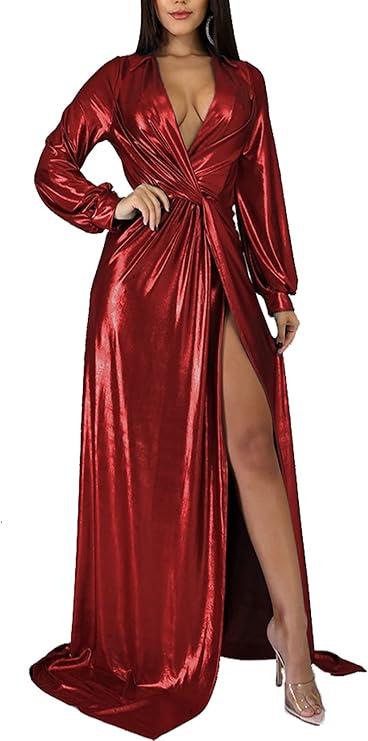 BestGirl Formal Long Sleeve Dress for Women Sequin Bodycon Ruched Sparkly Dresses M