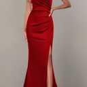 WOOSEA Women Sleeveless V Neck Split Evening Cocktail Long Dress (Red)