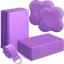 RoundFunny 5 Pcs Yoga Blocks Knee Pads Yoga Strap Set Soft Premium Foam Blocks Accessories for Pilates Meditation General Fitness Stability, Kneeling, Balance, Deepen Stretches and Toning (Purple)
