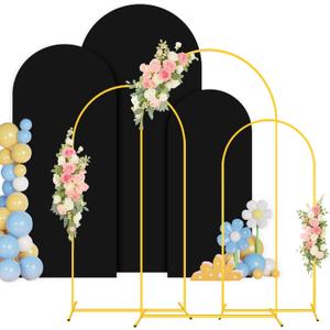 Metal Arch Stand and Cover Set 7.2FT, 6.6FT, 6FT Balloon Wedding Arch Frame with Black Spandex Wedding Arches Cover Set of 3 Chiara Backdrop Stand for Parties Birthday Baby Shower Decor