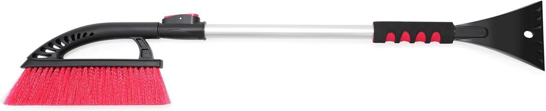 Extendable 33"-46" 2-1 Car Snow Brush , Snow Broom Head for Car Windshield Pin Lock Telescopic with Soft EVA Grip, Long Snow Brush