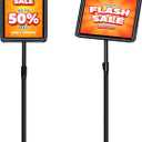 8.5x11 Inch Adjustable Pedestal Poster Sign Stand, Heavy Duty Floor Standing Sign Holder Stand Aluminum Snap Open Frame for Vertical and Horizontal View Sign Displayed (Black, Round)
