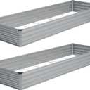 Vengarus 2 Pack 12x4x1FT Galvanized Raised Garden Bed Kit, Outdoor Metal Planter Box for Vegetables, Rectangular Steel Container, Easy Assembly (Sliver)
