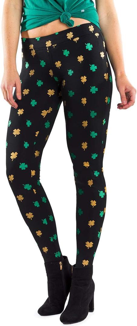 Tipsy Elves Fun St. Patrick's Day Leggings for Women for Parties and Festivals High Waisted and Low Waisted Styles (Black, L)