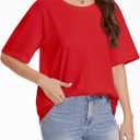 YUCOLEN Women's T Shirts Oversized Full Cotton Summer Tops Short Sleeve Crewneck Casual Loose Fit Basic Tee Shirts (Red)