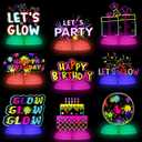 9 Pcs Real Glow in Dark Party Supplies, Glow Under UV Black Light Reflective Ink Printing Neon Honeycomb Birthday Decorations Neon Table Centerpieces Table Party Favor Decorations