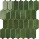 Peel and Stick Tile for Kitchen, Thicker Design 3D Self -Adhesive Long Hexagon Wall Tile Backsplash, Green 10-Sheet 12"x12" Stick on Tiles, Peel and Stick Wall Tiles for Kitchen