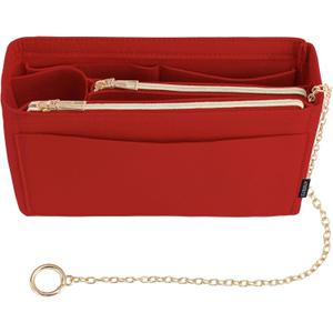 Purse Organizer Insert, Handbag Organizer with Zipper, Tote Shaper with Cup Holder & Keychain, Compatible with LV, Neverfull, MK, COACH, Longchamp, Kate Spade Red-Sl. Lg