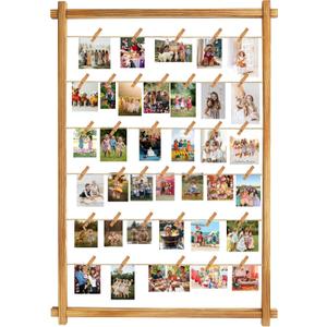 Collage Picture Frame,Photo Display Board with Clips,Hanging Pictures Frames Photos Wall Decor for Wedding Graduation Party Birthday Greeting Letter Postcards Christmas Cards Holder Organizer,39 inch