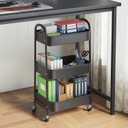 3 Tier Rolling Carts Metal Rolling Storage Cart Utility Carts with Lockable Wheels & Hanging Cups & Hooks Mobile Trolley Cart for Kitchen Bathroom Office Workshop