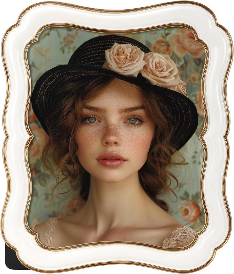 PHAREGE 8x10 Vintage Picture Frame White Gold, Ornate Antique Picture Frame for 8x10 Photo, Retro Photo Frame for Tabletop Vertical or Horizontal Display, 1 Pack