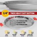 Paelluxe 16" Tri-Ply Stainless Steel Paella Pan 9 Servings Rust-Free, No Seasoning, Induction + Oven Safe Paellera for Paella, Searing, Frying & Outdoor Cooking with Heat-Resistant Handle Covers