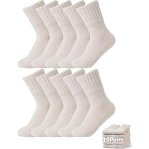 BomKinta Women's Boot Socks - Thick Boot Solid Crew Socks - Warm Cozy Soft Calf Sock 10 Pairs Size 5-11 (Beige)